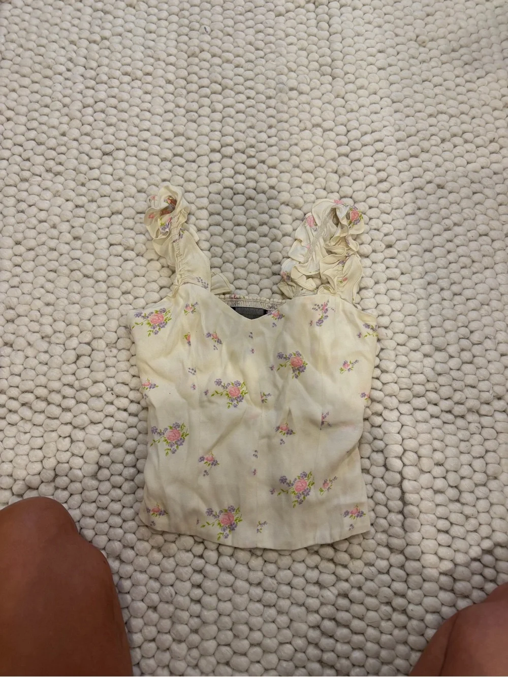 Reformation Cream Floral Ruffle-Strap Tank - Picture 1 of 4